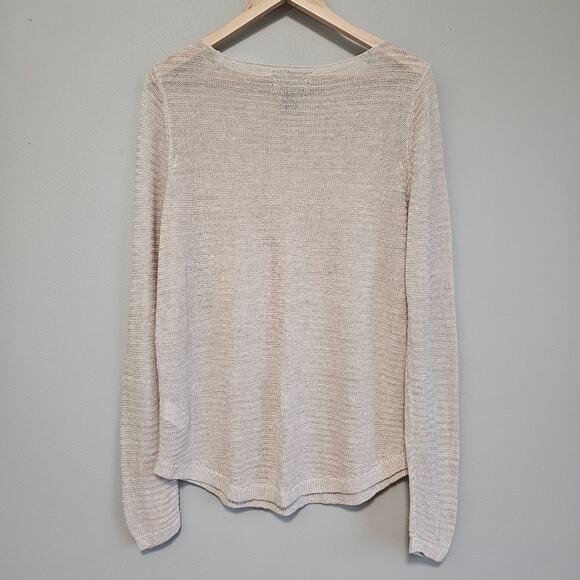 Tahari Linen Knit Top Womens XL Beige Sweater Coastal Minimalist Neutral - Picture 3 of 9